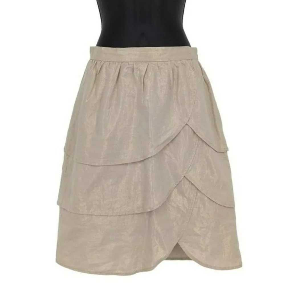 Anthropologie Edme & Esyllte Gilded Lily Tiered Skirt 0 Gold Shimmer Lined Slit